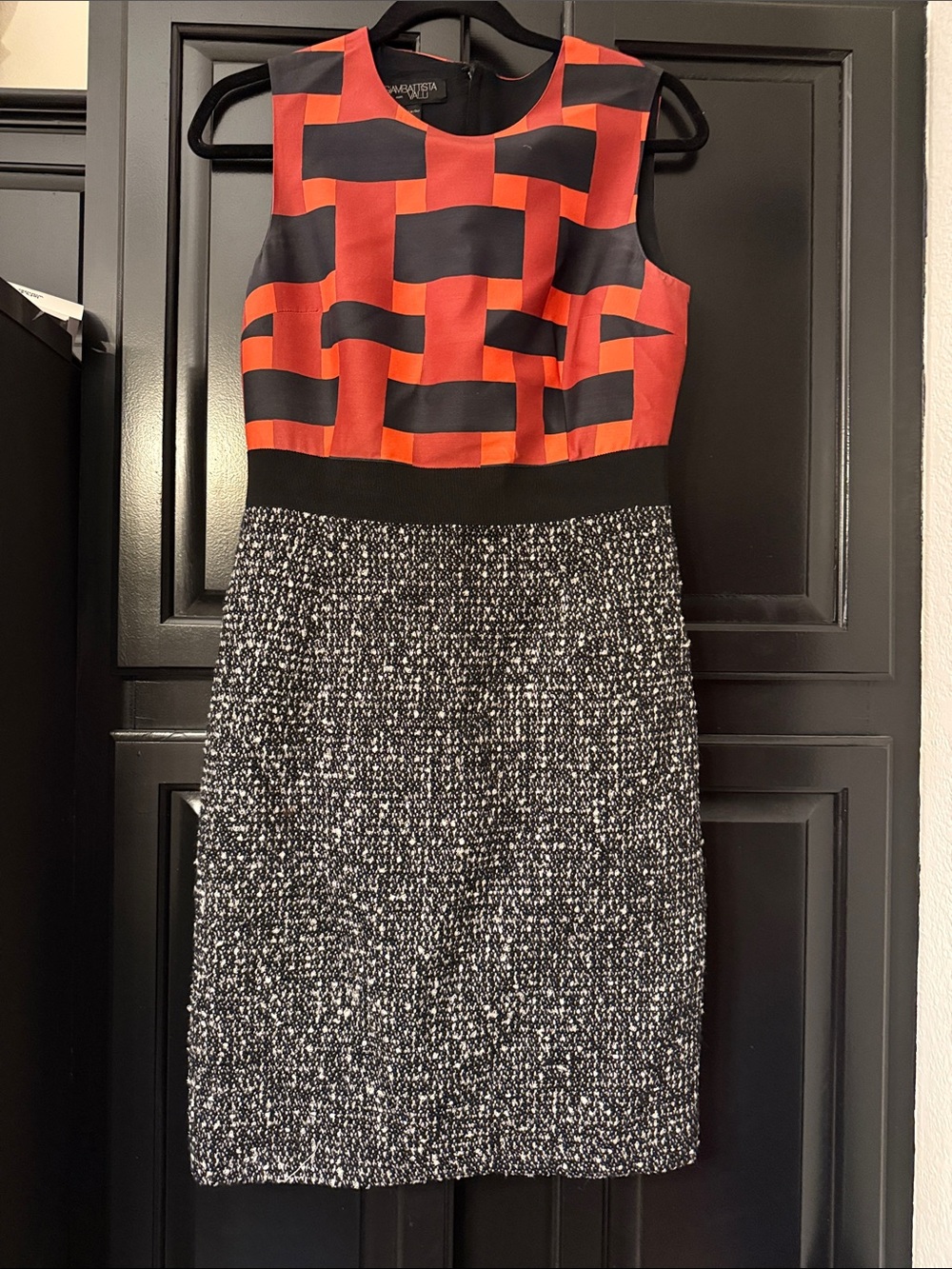 Giambattista Valli Sleeveless Tweed & Geometric Print Sheath Dress Size small